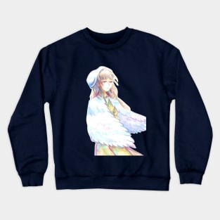 Cute Anime Girl in Feather Mantle Crewneck Sweatshirt